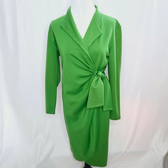 Liz Claiborne Green Vintage Wool Blend REAL Wrap Dress Green Size Small - Picture 1 of 9